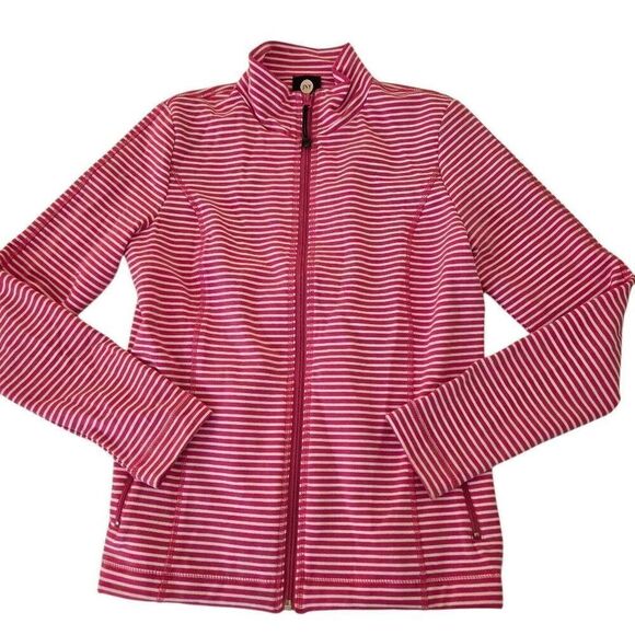 Jones NY Sport Womens Striped Long Sleeve Full Zip Sweatshirt Pink White Small - Picture 5 of 12